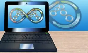 Image of laptop showing infinity symbol