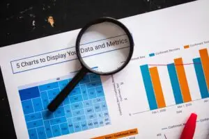 Data and Metrics Report with a magnifying glass.