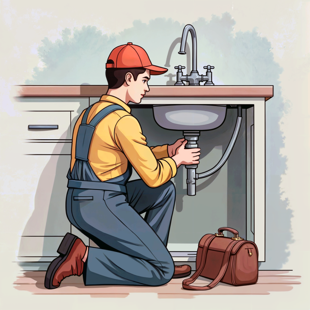 AI Generated image of a plumber doing residential repairs.